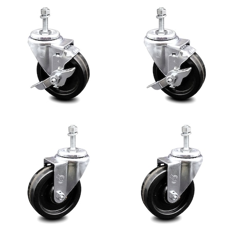 Service Caster 4 Inch Phenolic Wheel Swivel 10mm Threaded Stem Caster Brakes SCC, 2PK SCC-TS20S414-PHS-M1015-2-TLB-2